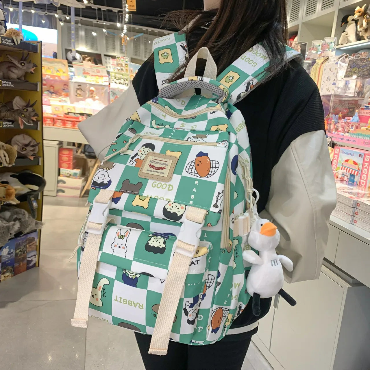 Women Cartoon Laptop Printing School Bag Female Waterproof Girl Travel Nylon Boo