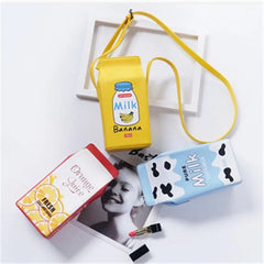 Women Cartoon Milk Carton Pu Leather Wallet Large-capacity Mobile Phone Bag