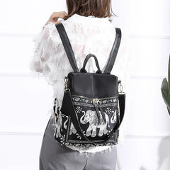 Women Casual Backpack Anti-Theft Schoolbag Elephant Printed Shoulder Backpack