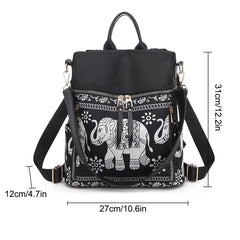 Women Casual Backpack Anti-Theft Schoolbag Elephant Printed Shoulder Backpack