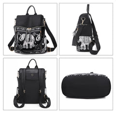 Women Casual Backpack Anti-Theft Schoolbag Elephant Printed Shoulder Backpack