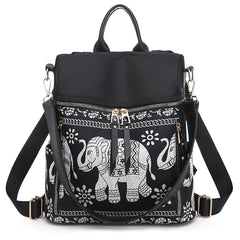 Women Casual Backpack Anti-Theft Schoolbag Elephant Printed Shoulder Backpack