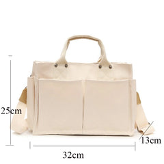 Casual Canvas Shoulder Bag with Exterior Pockets