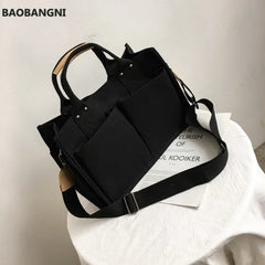 Casual Canvas Shoulder Bag with Pockets