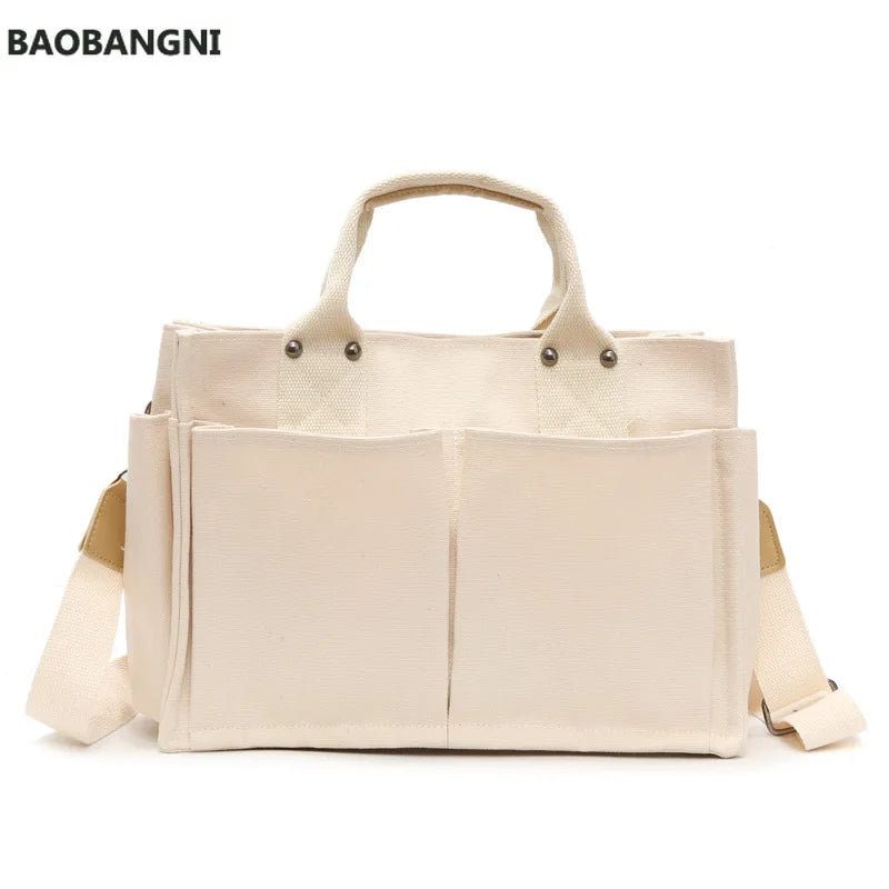 Casual Canvas Shoulder Bag with Pockets