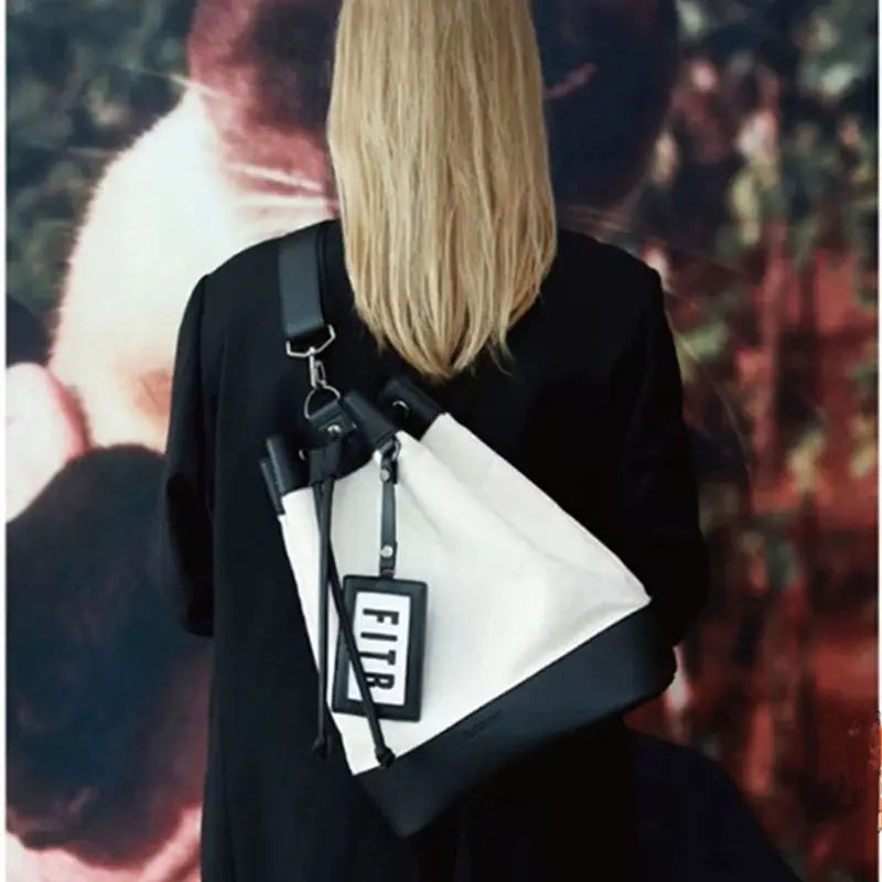 Canvas Shoulder Bag with Leather Strap