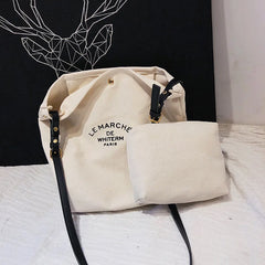 Casual Canvas Shoulder Bag with PU Leather Strap for Women