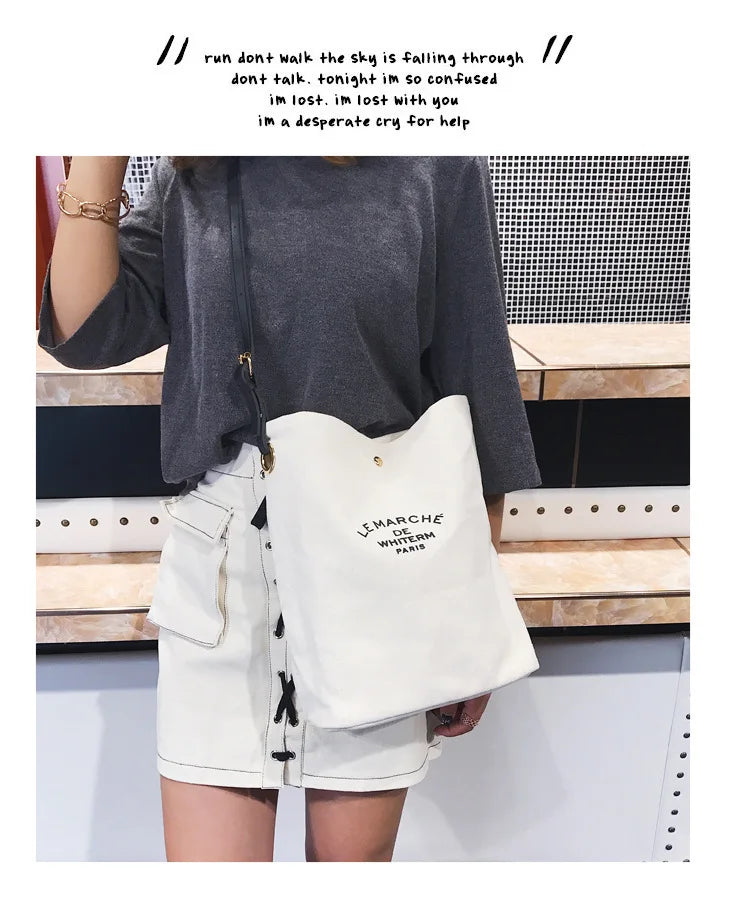 Casual Canvas Shoulder Bag with PU Leather Strap for Women