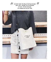Casual Canvas Shoulder Bag with PU Leather Strap for Women
