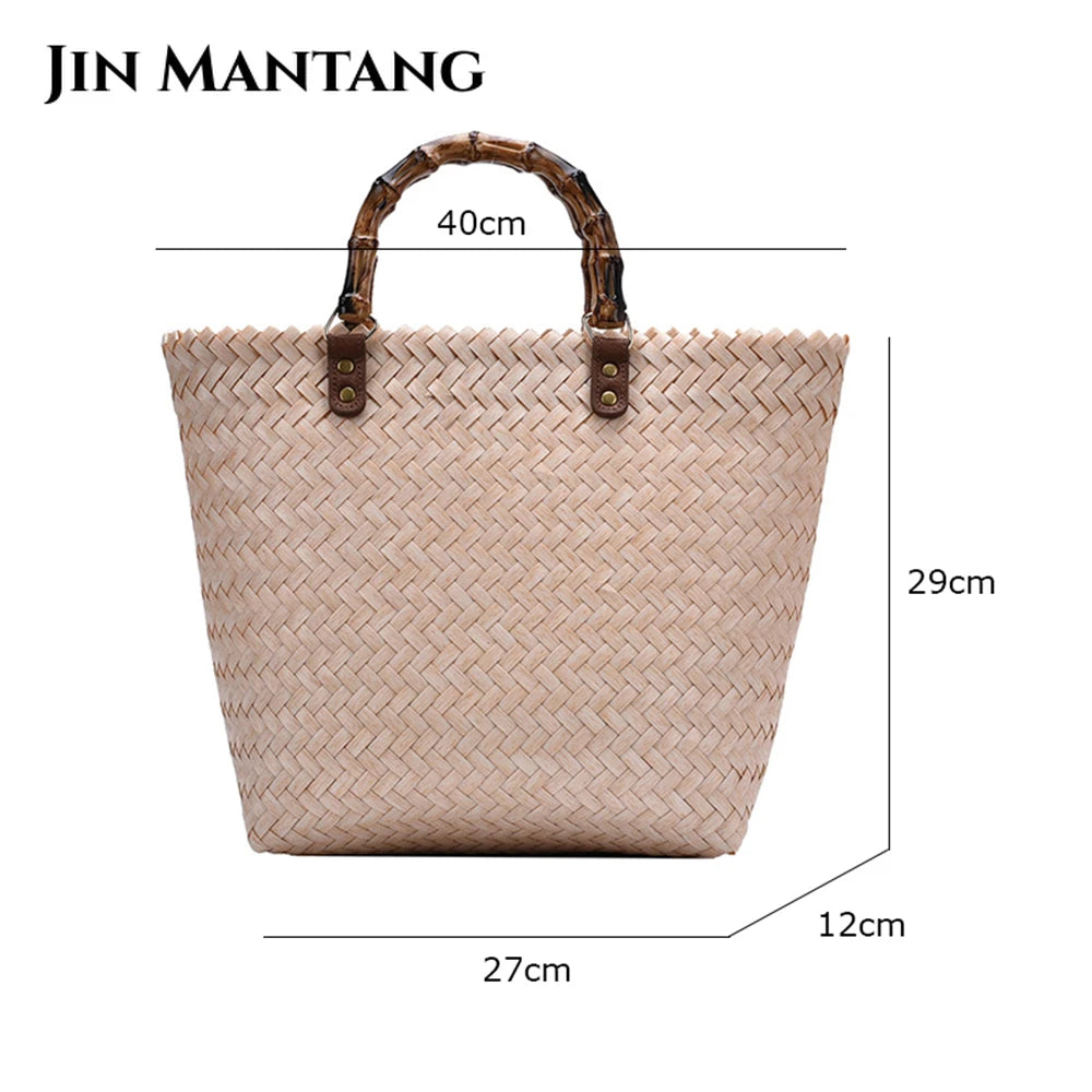 Women Casual Handbag Woven Beach Straw Rattan Tote Bag