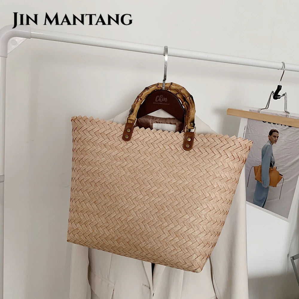 Women Casual Handbag Woven Beach Straw Rattan Tote Bag