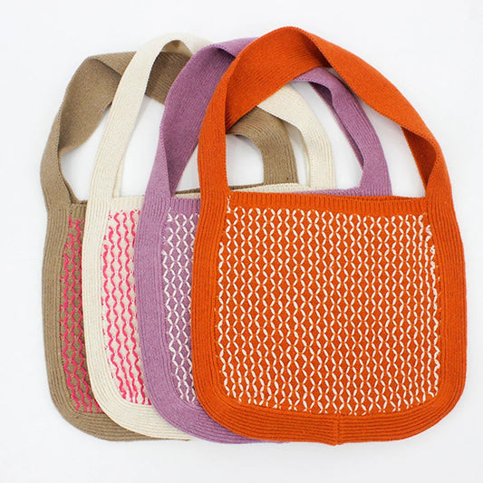 Women Casual Knit Slouchy Pouch Bag Granny Jacquard Cro