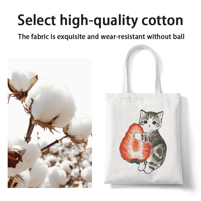 Cartoon Cat Anime Canvas Shopper Bag Large Capacity Shoulder Handbag