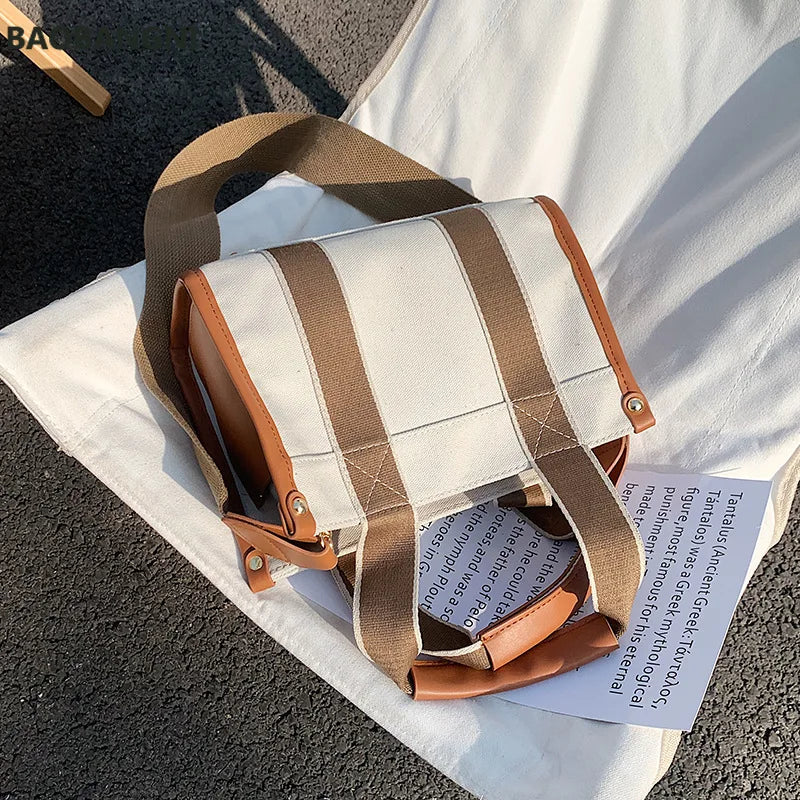 Women Casual Canvas Shoulder Bag Retro Handbag Solid Japan Korea