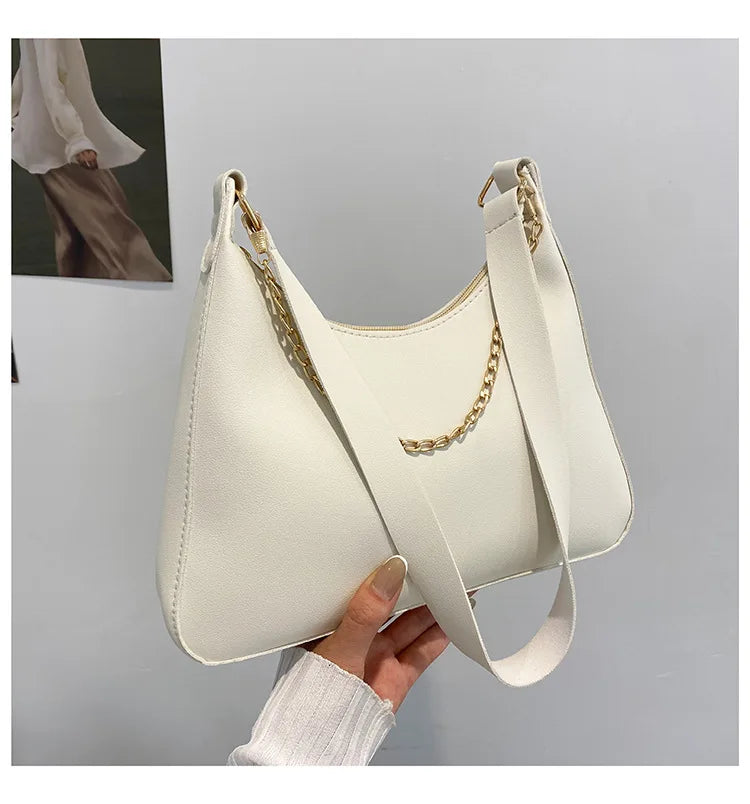 Women Casual Single Travel Shoulder Tote Bag Chain Solid