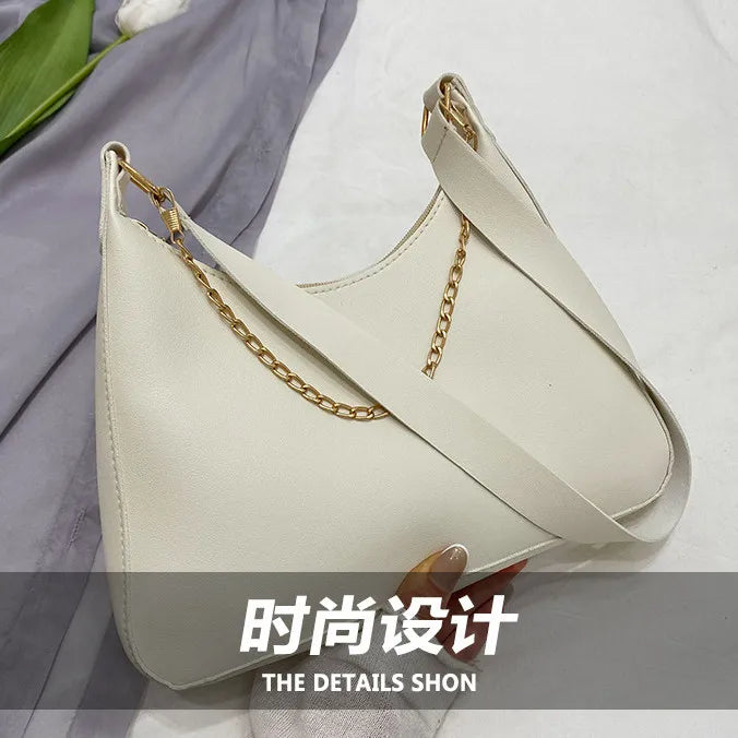 Women Casual Single Travel Shoulder Tote Bag Chain Solid