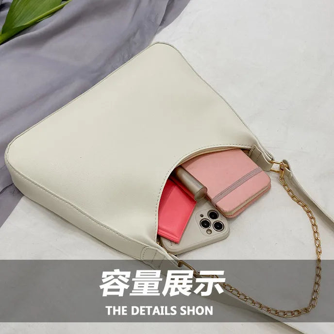Women Casual Single Travel Shoulder Tote Bag Chain Solid