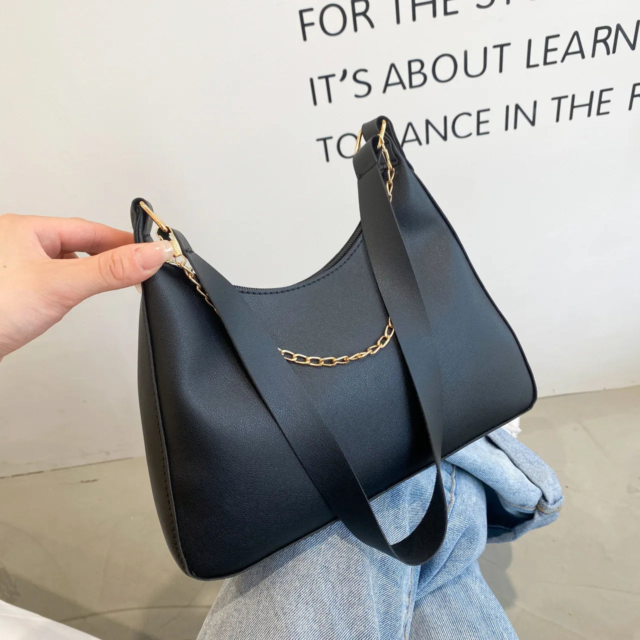 Women Casual Single Travel Shoulder Tote Bag Chain Solid