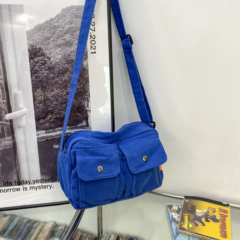 Women Canvas Shoulder Bag Summer Crossbody Handbag with Pockets