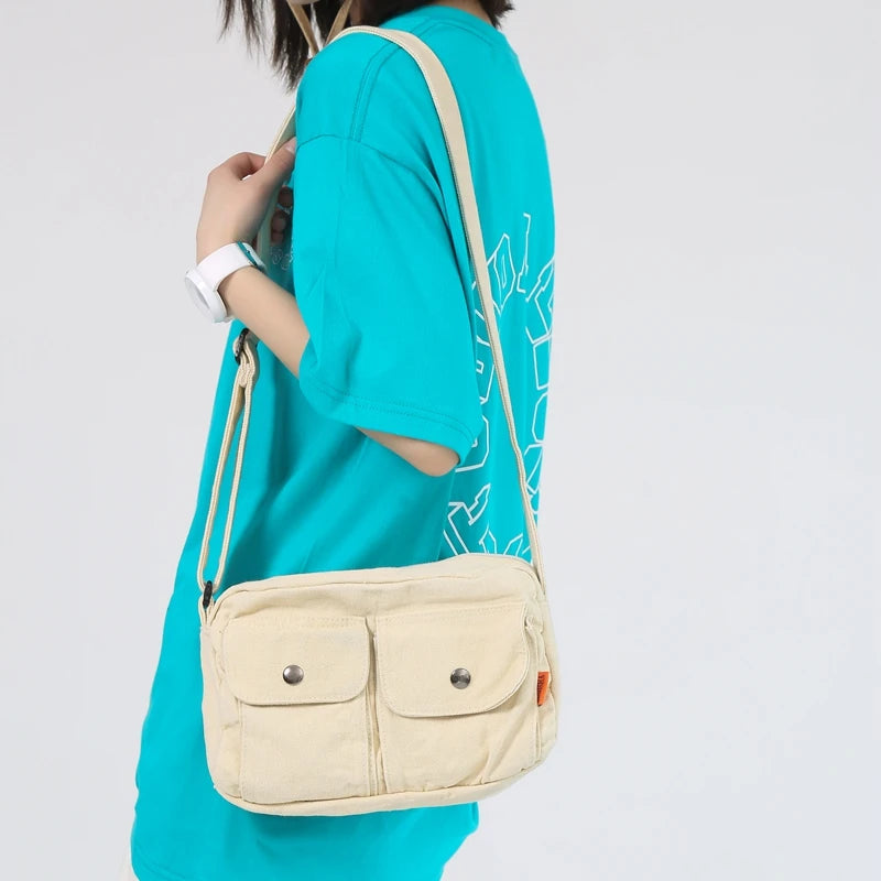 Women Canvas Shoulder Bag Summer Crossbody Handbag with Pockets