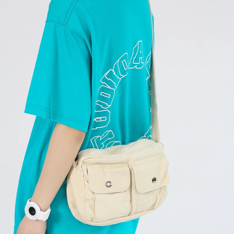 Women Canvas Shoulder Bag Summer Crossbody Handbag with Pockets
