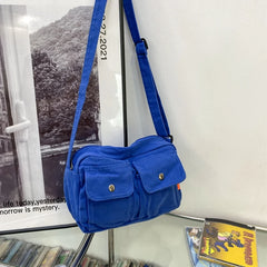 Women Canvas Shoulder Bag Summer Crossbody Handbag with Pockets