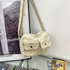 Casual Small Canvas Shoulder Bag Summer Multiple Pockets Crossbody Bags