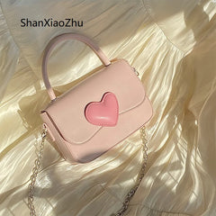 Pink Love Heart Square Shoulder Bag - Women Chain Small Purse