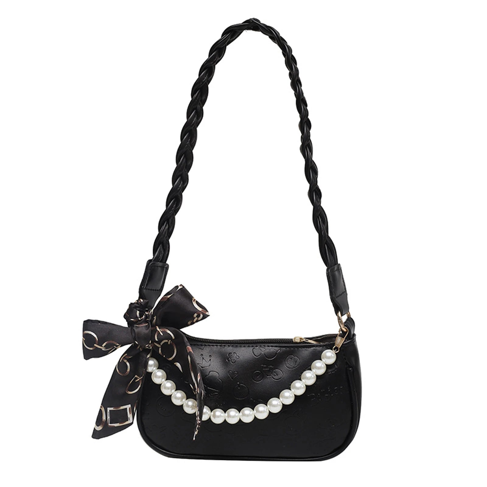 Cartoon Printed Shoulder Bag Lightweight Clutch with Scarf