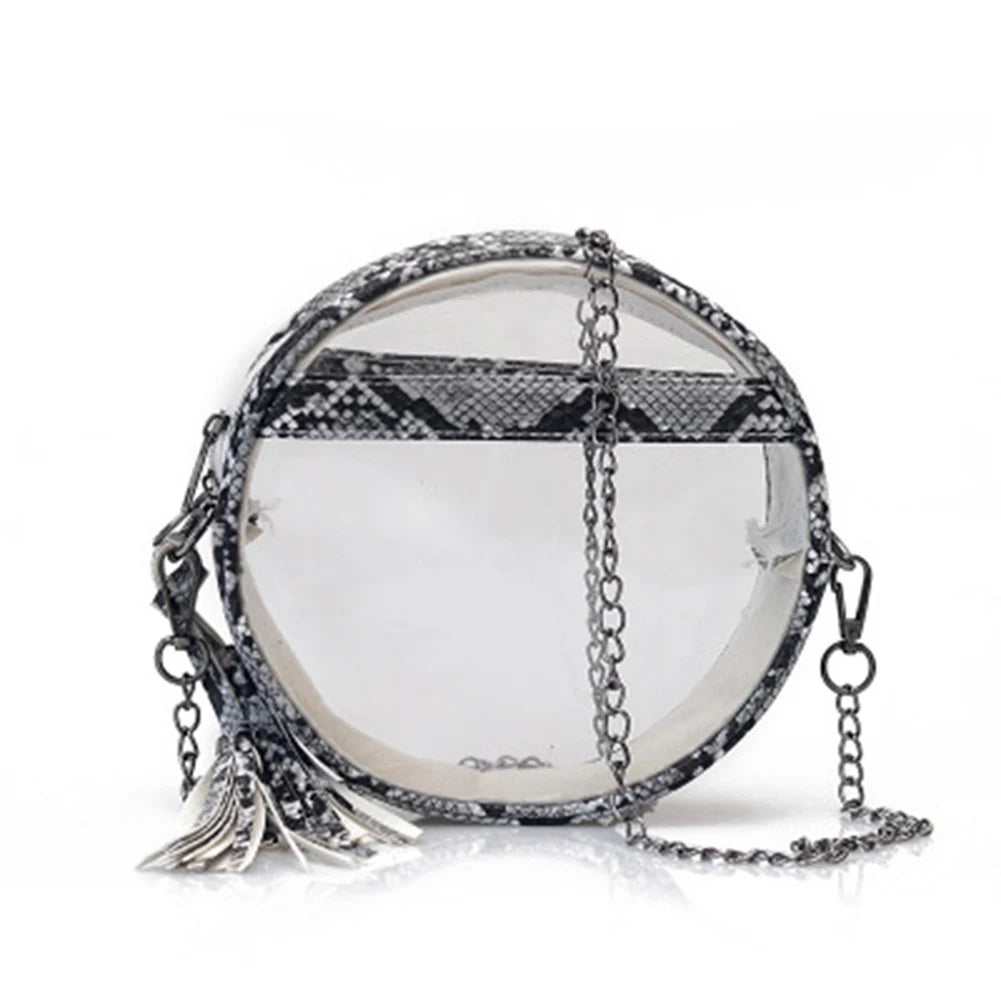 Clear Snakinskin Crossbody Round Transparent Shoulder Chain Handbag
