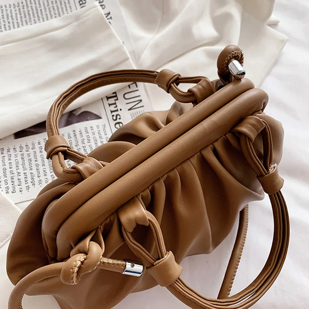 Women Cloud Bags Pleated Handlebags PU Leather Armpit Bag Female Satchel