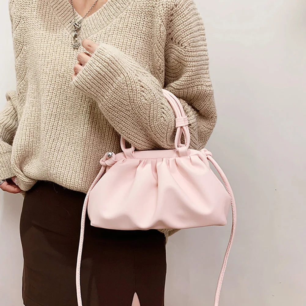 Women Cloud Bags Pleated Handlebags PU Leather Armpit Bag Female Satchel
