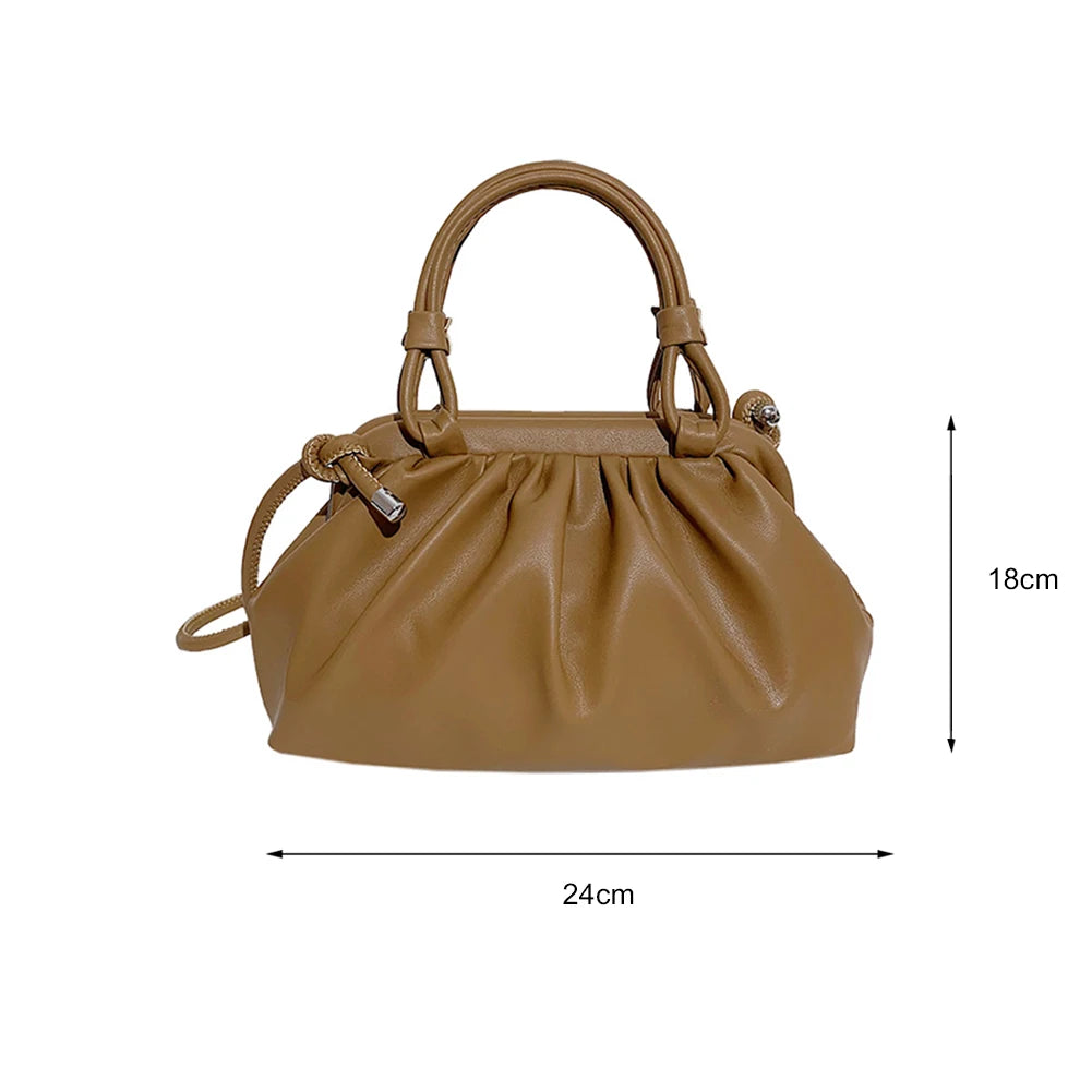 Women Cloud Bags Pleated Handlebags PU Leather Armpit Bag Female Satchel