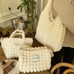 Women Flower Tote Bag Solid Canvas Handbag