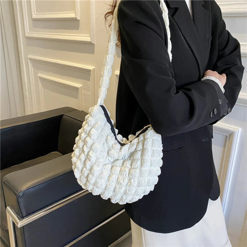 Women Cloud Bubbles Shoulder Bag Soft Cloth Handbag