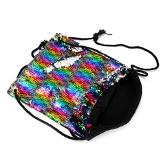Colorful Sequin Drawstring Backpack Mermaid Beach Bag Glittering School Bag