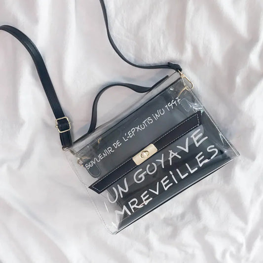 Women Transparent Handbag Letters Printed Shoulder Bag