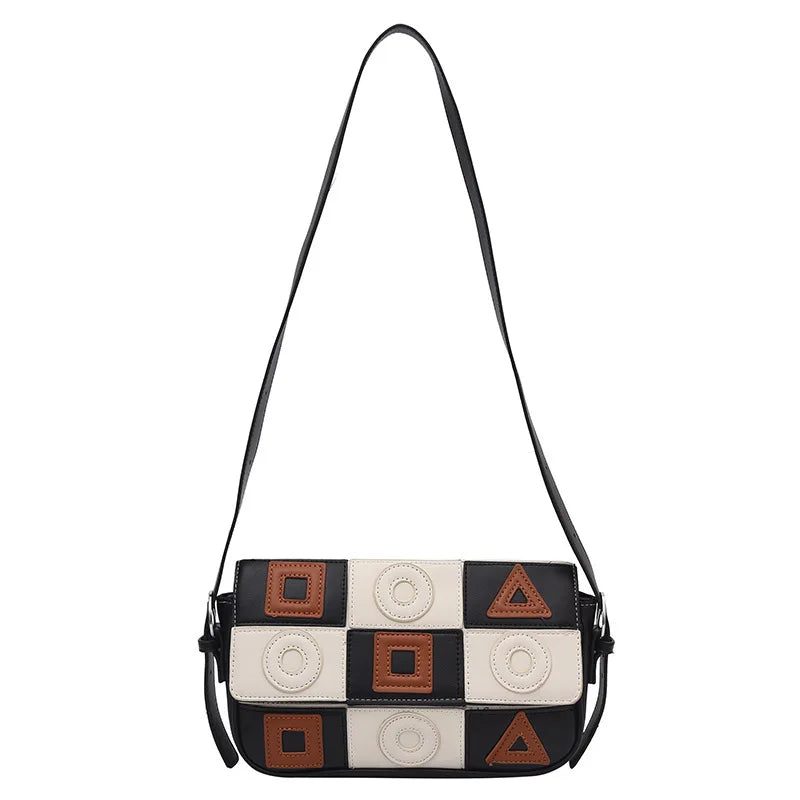 Women Contrast Stitching Shoulder Bag Small Square Messenger Bag