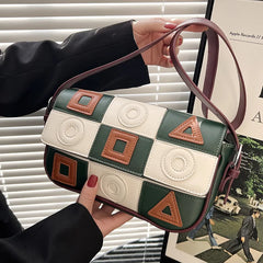 Women Contrast Stitching Shoulder Bag Small Square Messenger Bag