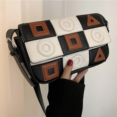 Women Contrast Stitching Shoulder Bag Small Square Messenger Bag