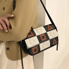 Women Contrast Stitching Shoulder Bag Small Square Messenger Bag