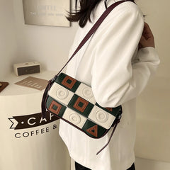 Women Contrast Stitching Shoulder Bag Small Square Messenger Bag