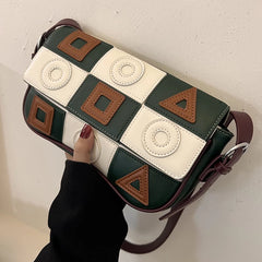 Women Contrast Stitching Shoulder Bag Small Square Messenger Bag