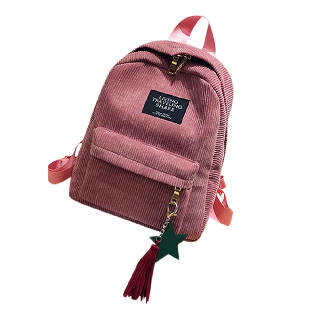 Corduroy Backpack for Women Small Travel Bag Girls Mochila