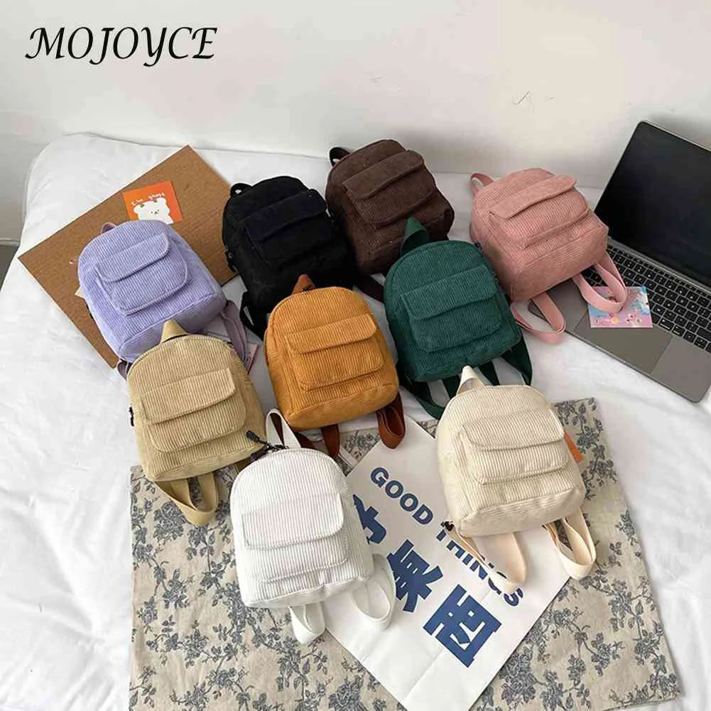 Unisex Corduroy Backpack Large Capacity Softback for Teens