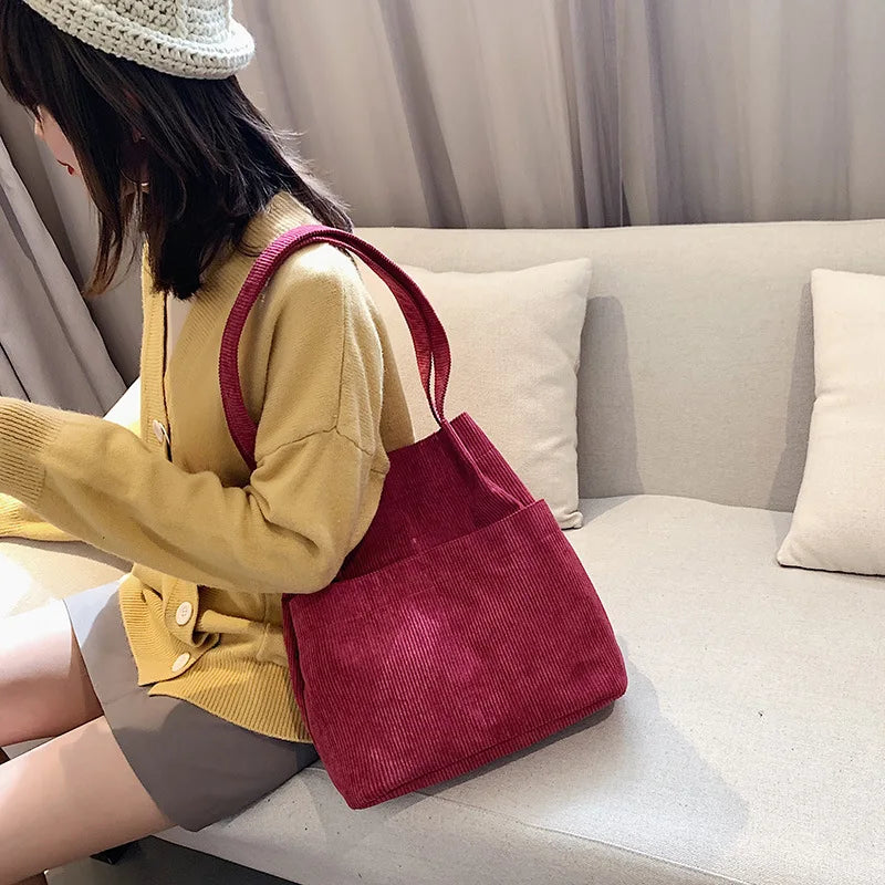 Corduroy Shopping Bag Female Canvas Cloth Shoulder Bag
