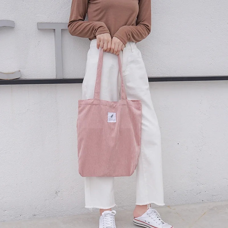 Corduroy Shopping Bag Female Canvas Shoulder Bag