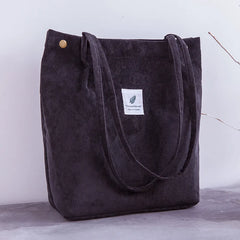 Corduroy Shopping Bag Canvas Shoulder Handbag Foldable Eco Tote