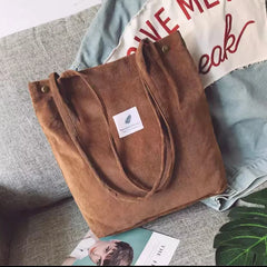 Corduroy Canvas Shoulder Bag Reusable Eco Tote Handbag