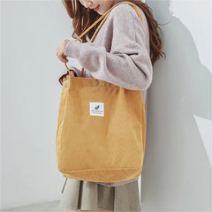 Corduroy Canvas Shoulder Bag Reusable Eco Tote Handbag
